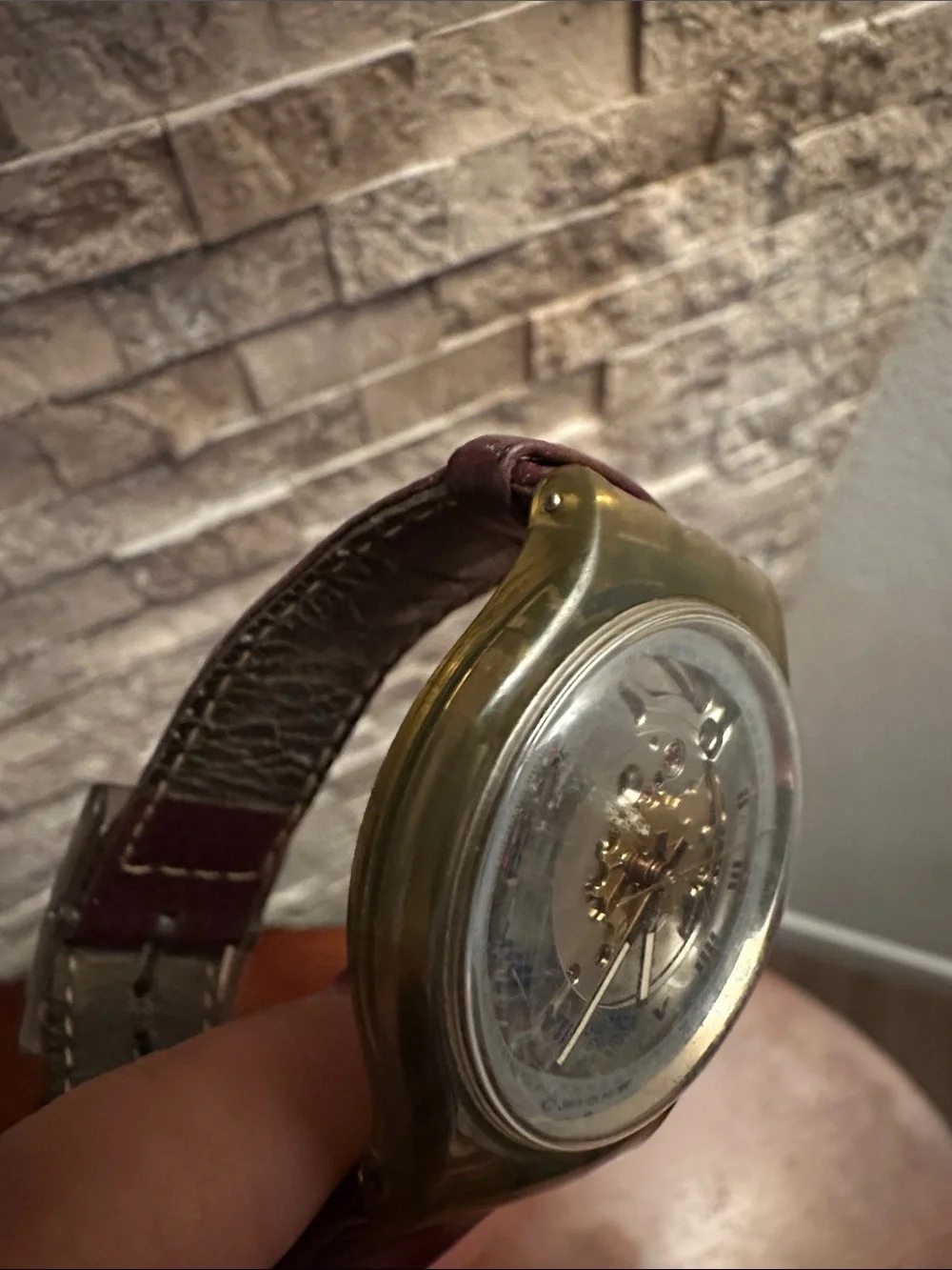 Swatch Gold and Blue Skeleton Dial Watch
